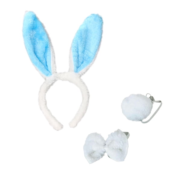 NMMUED 3-piece Bunny Ears and Tail Costume Accessory Set – Includes Fluffy Bunny Ears Headband, Tail, and Bow Tie for Easter, Halloween, Dress-up Parties, and Animal-themed Events