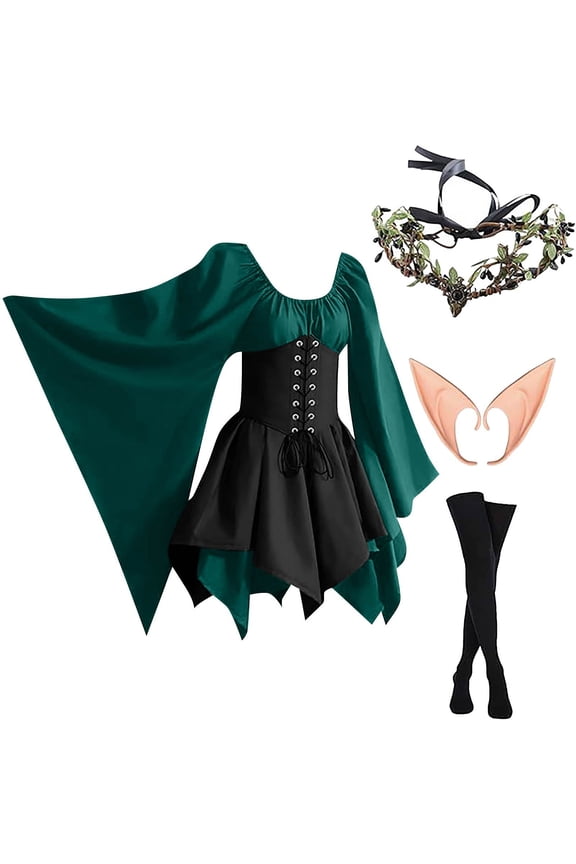 4 Pcs Medieval Costume Women Renaissance Dress Women Victorian Dress for Women Renaissance Costume Women, Green S