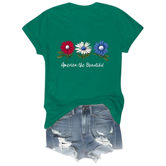 NMMUED 4th of July Shirt Women American Flag Shirt Short Sleeve T Shirt Patriotic Shirts for Women 250 Anniversary Usa Print T Shirt Patriotic Apparel Green XXL