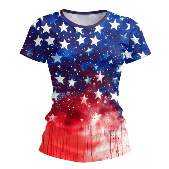 NMMUED 4th of July Shirt Women Red White and Blue Shirts for Women Independence Day Tops Patriotism T-shirt American Flag Shirt 4th of July Clothing Blue L