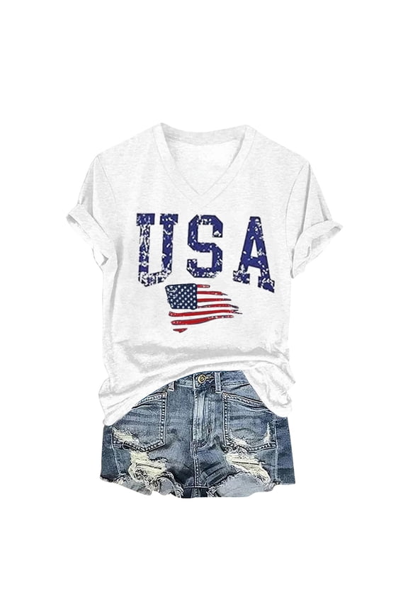 4th of July Shirt for Women Usa Shirts for Women Red White and Blue Shirts for Women Independence Day Shirt Memorial Day Patriot Tee 4th of July Outfits Women White M