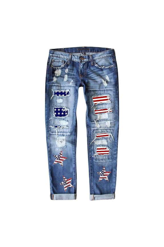 4th of July Jeans Women American Flag Pants American Flag Denim Pants Patriotic Pants for Women Memorial Day American Flag Apparel Blue M