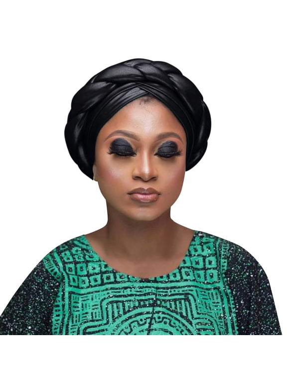 African Women Turban Caps Beanie Twist Headscarf Pre-tied Hair Cover Wrap Hat Chemo Cancer Cap Black One Size