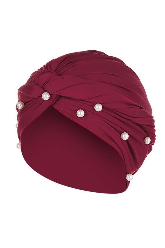 African Women Turban Caps Beanie Twist Headscarf Pre-tied Hair Cover Wrap Hat Chemo Cancer Cap Wine One Size