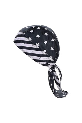 American Flag Skull Cap Patriotic Doo Rag for Men Women Usa Biker Headwrap Sweatband Cap Black One Size