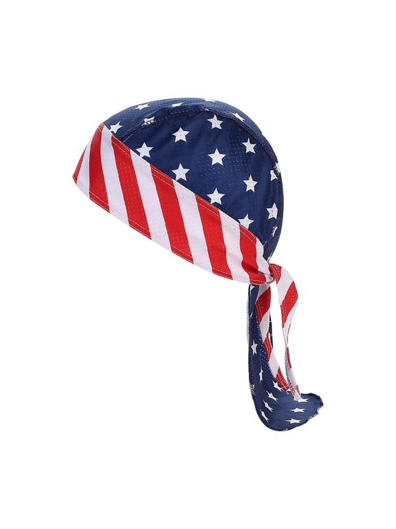 American Flag Skull Cap Patriotic Doo Rag for Men Women Usa Biker Headwrap Sweatband Cap Blue One Size