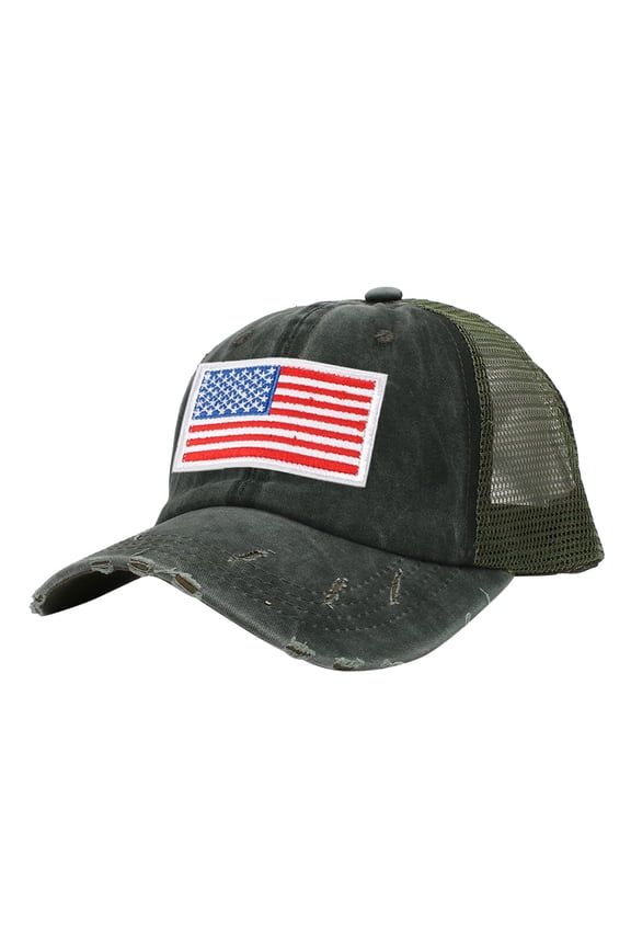 American Flag Trucker Hat, Snapback Mesh Usa Flag Baseball Caps, 4th of July for Men Women American Flag Accessories Women Army Green One Size