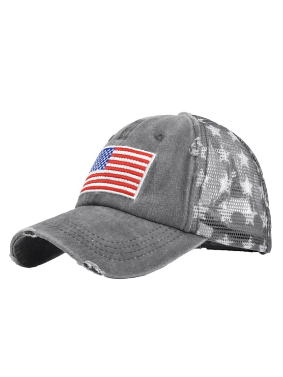 American Flag Trucker Hat, Snapback Mesh Usa Flag Baseball Caps, 4th of July for Men Women American Flag Accessories Women Gray One Size