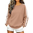 thumbnail image 1 of NMMUED Athletic Crew Neck Sweatshirts Women Long Sleeve Striped Pullover Fall Outfits Casual Color Block Tops Slouchy Winter Clothes Khaki M, 1 of 6