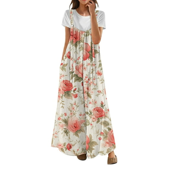 NMMUED Baggy Overalls for Women Boho Jumpsuit for Women Floral Rompers for Women Casual Rompers for Women Flowy Rompers for Women, Hot Pink L
