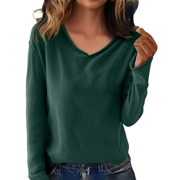 NMMUED Basic Sweaters for Women V Neck Sweaters for Women Knitted Sweater Winter Sweaters for Women Womens Tops Casual Knit Top Sweater Tops for Women Dark Green L