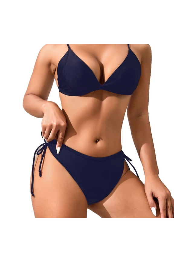Bathing Suits for Women Two Piece Bikini Set Classic Triangle Swimsuits Adjustable Tie Side Bottom Swimwear Flattering Summer Vacation Tropical Cruise Beachwear Dark Blue XXL