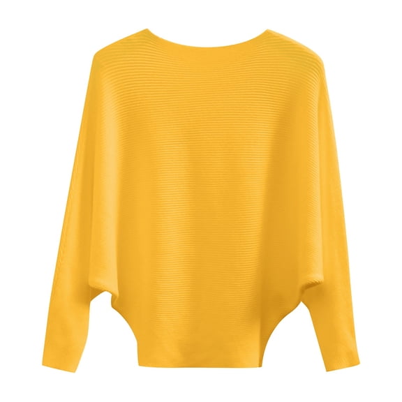 NMMUED Batwing Sweaters for Women Pullover Sweaters for Women Knitted Sweater Knit Top Long Sleeve Sweaters for Women Pull Over Sweaters Womens Tops Casual Yellow XXL