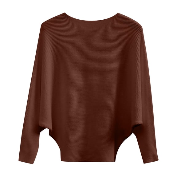 NMMUED Batwing Sweaters for Women Womens Crew Neck Sweater Crew Neck Sweater for Women Soft Sweaters for Women Womens Tops Casual Batwing Tops for Women Knit Top Brown M