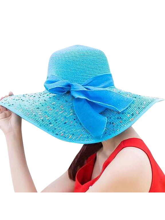 Beach Hats for Women - Beach Hat Womens Upf 50+, Packable Sun Hat Women Roll Up, Wide Brim Straw Hat for Women Blue One Size