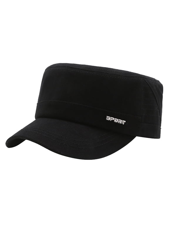 Cadet Army Cap Military Style Adjustable Flat Top Cap Unisex Basic Baseball Hat for Men Women Black