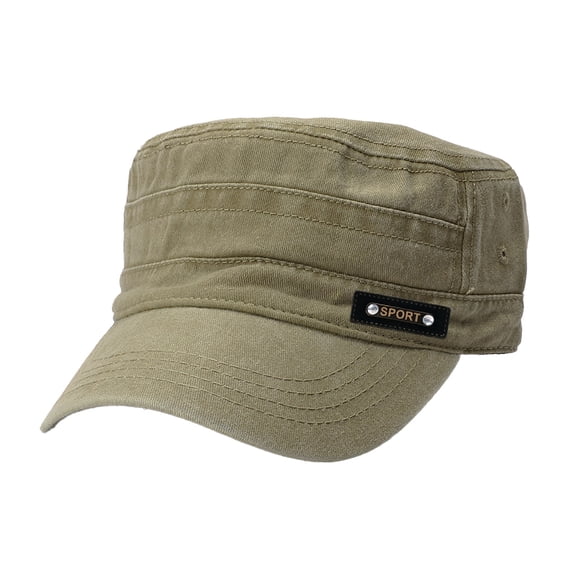 NMMUED Cadet Army Cap Military Style Adjustable Flat Top Cap Unisex Basic Baseball Hat for Men Women Khaki One Size