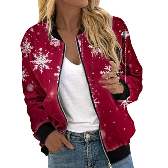 NMMUED Christmas Jacket for Women Christmas Outfits for Women Workout Jackets for Woman Xmas Gifts for Women Windbreaker Jacket Women Christmas Tops for Women Lightweight Jacket Women Red S