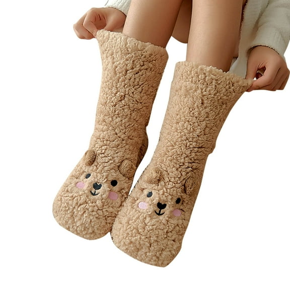 NMMUED Christmas Slipper Socks Christmas Socks for Women Fleece Lined Socks Womens Christmas Socks Non Slip Socks for Women Fuzzy Socks Christmas Fluffy Socks Khaki One Size