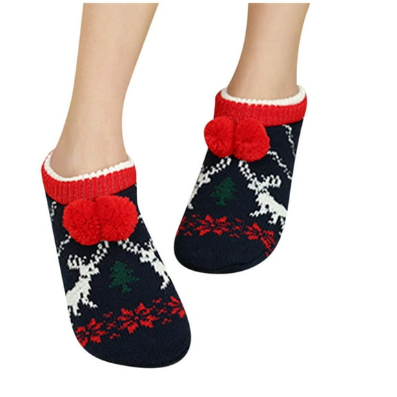 NMMUED Christmas Slipper Socks Christmas Stockings Thick Fuzzy Socks Christmas Fuzzy Socks Sleep Socks Christmas Gripper Socks Thick Winter Socks Navy One Size