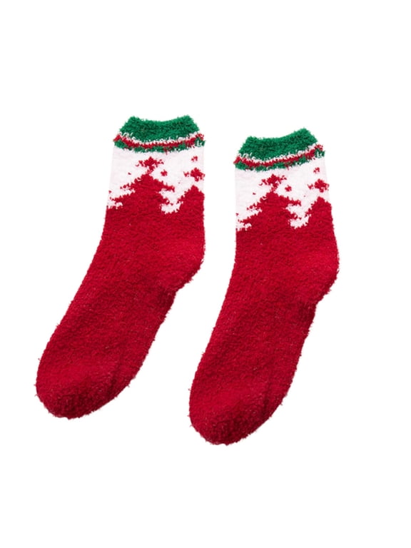 Christmas Slipper Socks Womens Christmas Socks Fleece Lined Socks Christmas Socks Fuzzy Socks for Women Christmas Gifts for Women Winter Socks for Women Red One Size