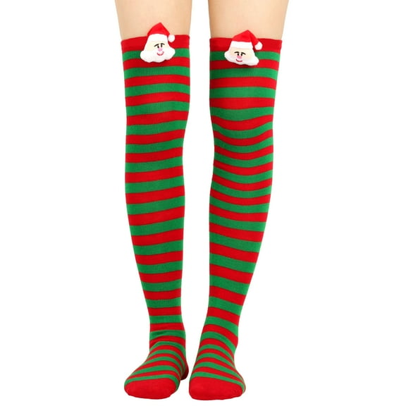 NMMUED Christmas Socks Candy Cane Socks Leg Warmers Christmas Socks for Adults Long Striped Socks Christmas Gifts for Women Cute Thigh High Socks Army Green One Size