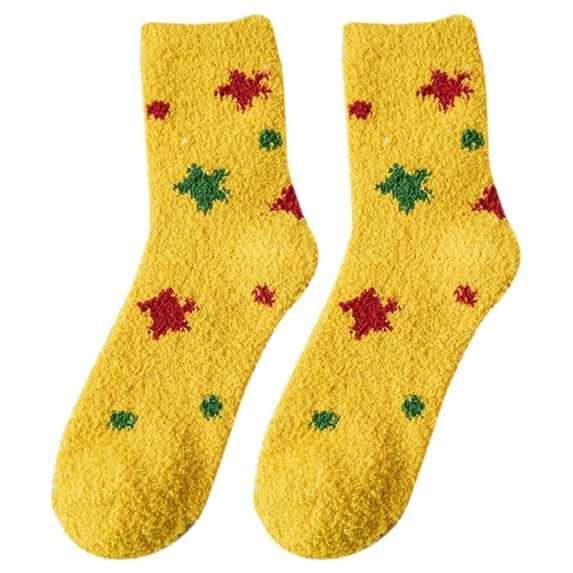 NMMUED Christmas Socks Gifts for Christmas Striped Socks Holiday Socks Soft Socks Christmas Socks for Adults Cute Crew Socks for Women Yellow One Size
