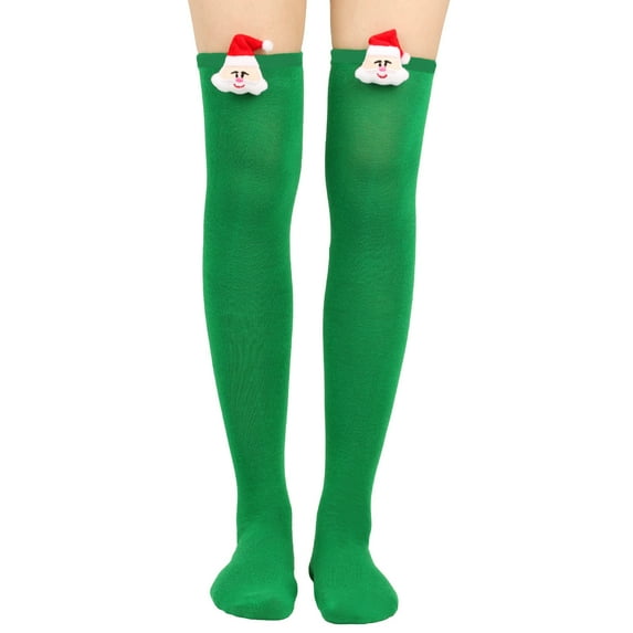 NMMUED Christmas Socks for Women Christmas Gifts for Women Striped Socks Christmas Thigh High Socks Long Socks for Women Holiday Stockings for Women Thigh High Stockings Green One Size