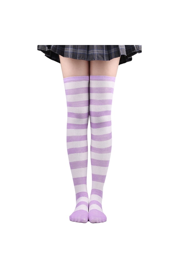 Christmas Socks for Women Christmas Striped Socks Long Striped Socks Green and White Striped Socks Thigh High Stockings Candy Cane Socks Striped Tube Socks Purple One Size