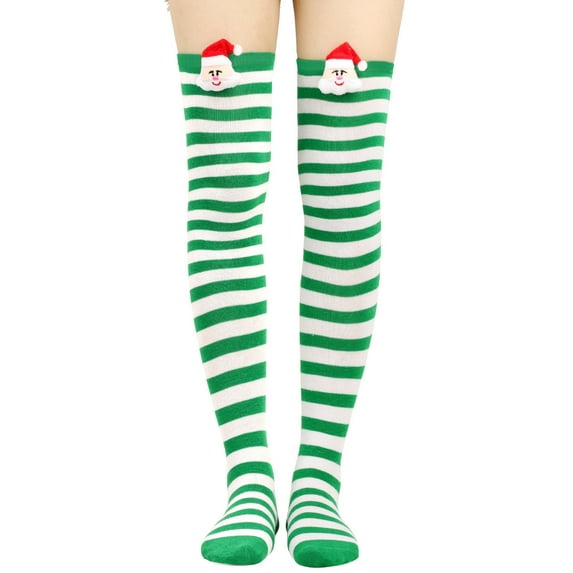 NMMUED Christmas Socks for Women Christmas Thigh High Socks Thigh High Stockings Red and White Socks Leg Warmers Christmas Socks for Adults Over the Knee Socks White One Size