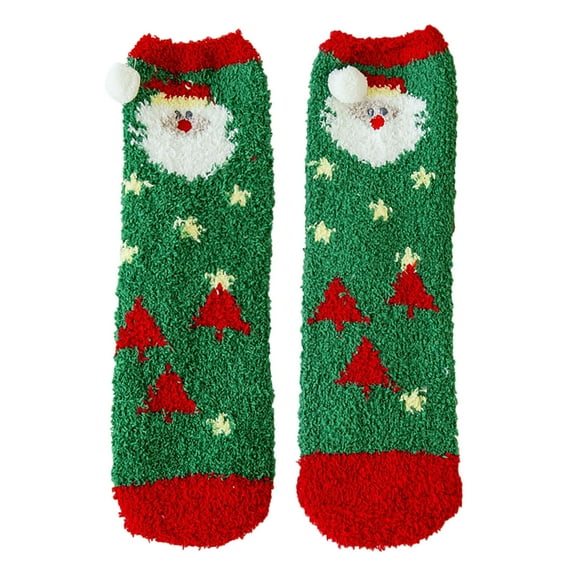 NMMUED Christmas Socks for Women Holiday Socks Plush Socks Christmas Fuzzy Socks Crew Socks for Women Xmas Gifts for Women Striped Socks Army Green One Size