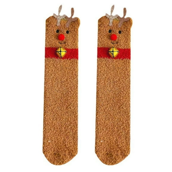 NMMUED Christmas Socks for Women Fuzzy Socks Christmas Plush Socks Holiday Socks Crew Socks for Women Gifts for Christmas Soft Socks Khaki One Size