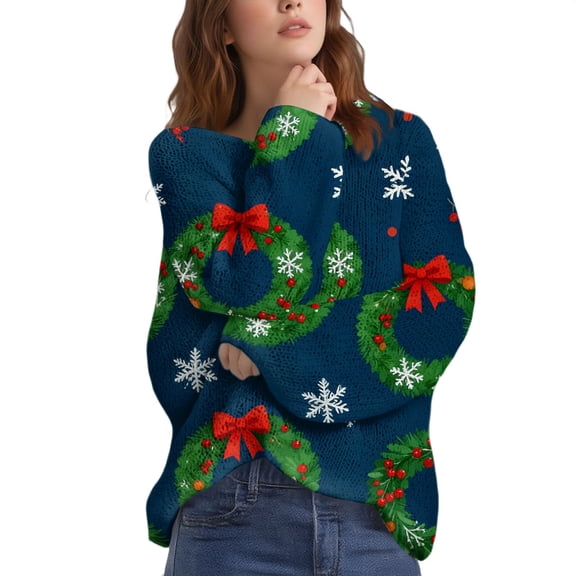 NMMUED Christmas Sweatshirts Christmas Pullover Cute Fall Sweatshirts Christmas Apparel for Women Crew Sweatshirt Women Christmas Womens Clothing Fall Sweatshirts for Women Blue 1 L