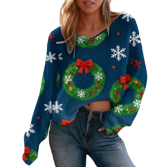 NMMUED Christmas Sweatshirts for Women Christmas Pullover Cute Tops for Women's Christmas Shirts Womens Pullover Sweatshirt Christmas Womens Tops Cute Sweatshirts Blue 1 L
