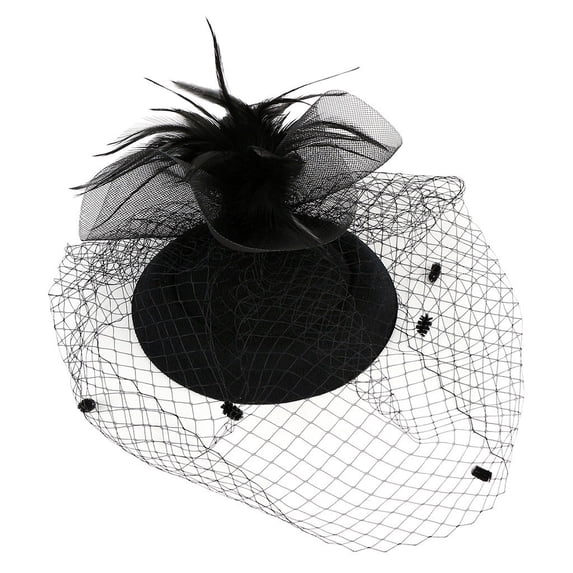 NMMUED Church Fascinator Hats for Women Formal Dress Hat with Feather Mesh Netting Wedding Guest Garden Party Tea Party Ladies Headwear Black