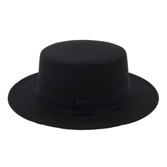 NMMUED Classic Fedora Flat Top Hat Pork Pie Hat Felt Boater Church Derby Cap for Men/women Black One Size