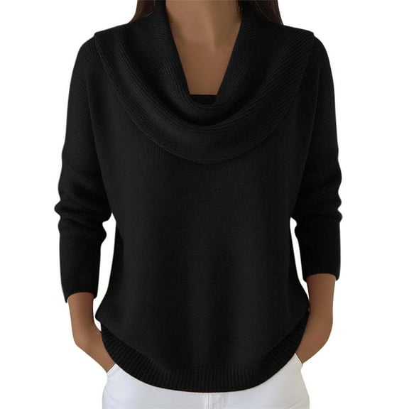 NMMUED Cowl Neck Sweater for Women Fall Sweaters for Women Womens Tops Casual Womens Long Sleeve Tops Womens Pullover Sweaters Knitted Sweater Soft Sweaters for Women Black L