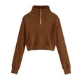thumbnail image 1 of NMMUED Cropped Long Sleeve Tops for Women, Half Zip Pullover Women, Womens Tops Casual, Womens Crewneck Sweatshirt, Oversized Sweatshirt for Women, Coffee XL, 1 of 4