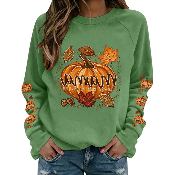 NMMUED Cute Halloween Sweatshirts for Women Spooky Season Holiday Costume Top for Women 2026 Pullover Tops Graphic Tees Halloween Outfit Women Light Green XL