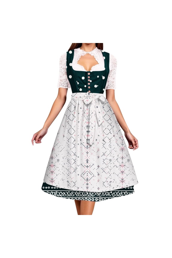 Dirndl Dresses Women 2pcs Oktoberfest Outfits Women October Festival Costume for Women Traditional Oktoberfest Costume Midi Dress, Green XL