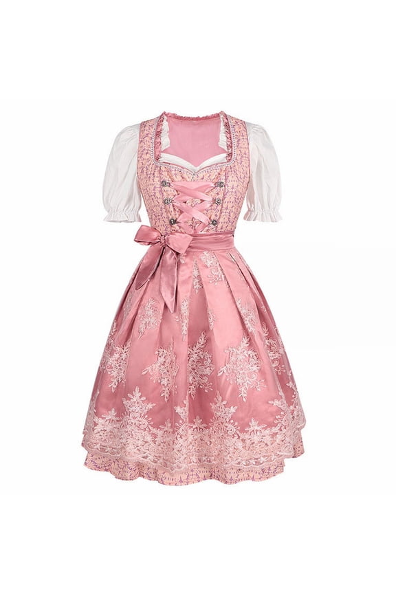 Dirndl Dresses Women 3pcs Oktoberfest Outfits Women October Festival Costume for Women Traditional Oktoberfest Costume Midi Dress, Hot Pink XL