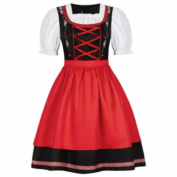 NMMUED Dirndl Dresses Women Oktoberfest Outfits Women October Festival Costume for Women Traditional Oktoberfest Costume Vintage Dress for Women, Red XXL