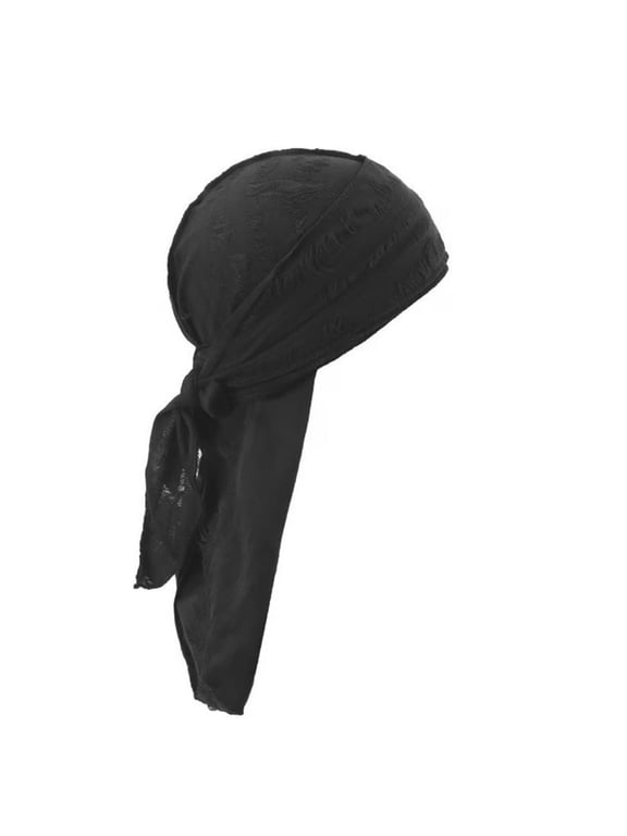 Durag for Men Textured Long Tail Du Rag Breathable Headwrap for 360 Waves Black One Size