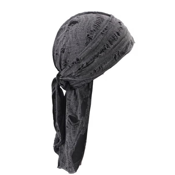 NMMUED Durag for Men Textured Long Tail Du Rag Breathable Headwrap for 360 Waves Dark Gray One Size