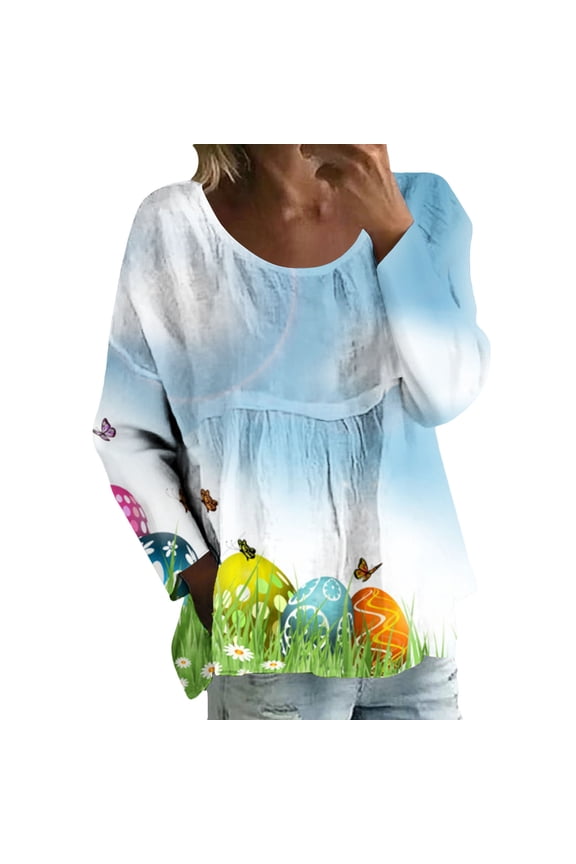 Easter T Shirt Womens Graphic T Shirts Easter Gift Tops Colored Eggs Print Crewneck Casual Tee Blouses Easter Egg T-shirt Easter Outfit for Women Multi-color XL