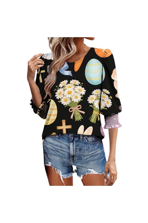 Easter Tops Short Sleeve T Shirts Happy Easter Day Gifts Short Sleeve Graphic Tee Tops Easter Bunny Shirts Women Easter Outfit Blue S