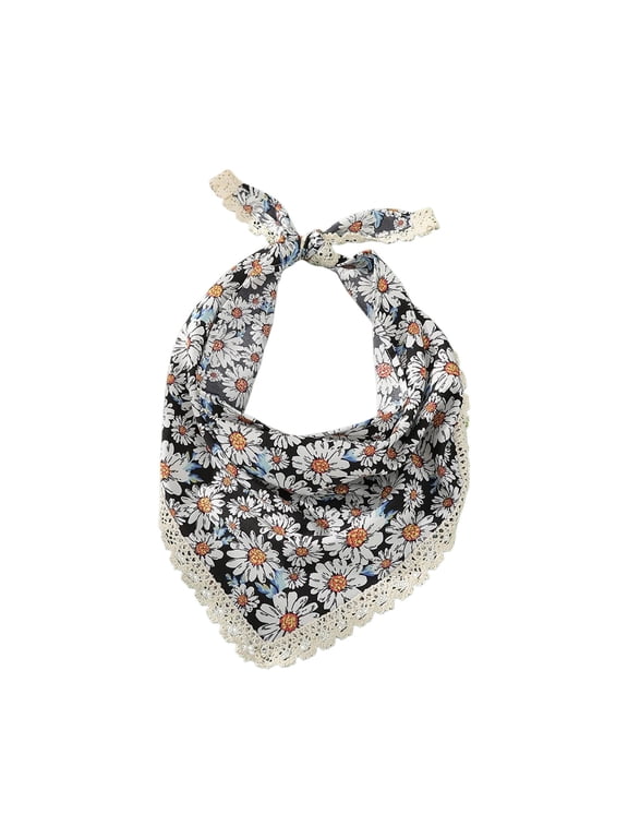 Eyelet Hair Bandana for Women Heart Lace Headscarf Triangle Hair Wrap Boho Head Kerchief Beige One Size