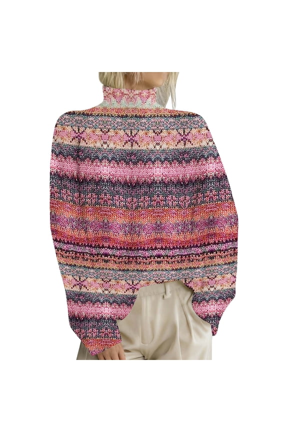 Fair Isle Sweater Women Womens Turtleneck Sweater Mock Neck Sweater Light Sweaters for Women Winter Sweaters for Women Loose Sweaters for Women Winter Sweaters for Women Hot Pink XXL