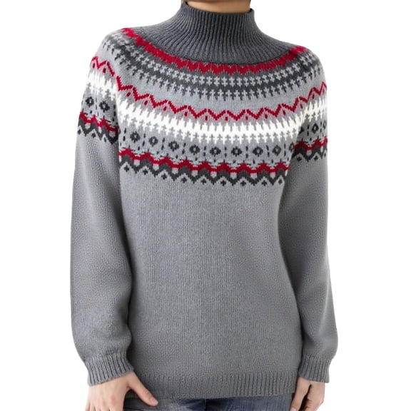 NMMUED Fair Isle Sweater Women's Turtleneck Sweaters Mock Neck Sweater Women Womens Pullover Sweaters Long Sleeve Sweaters for Women Lightweight Sweaters for Women Knit Sweater for Women Gray XXL
