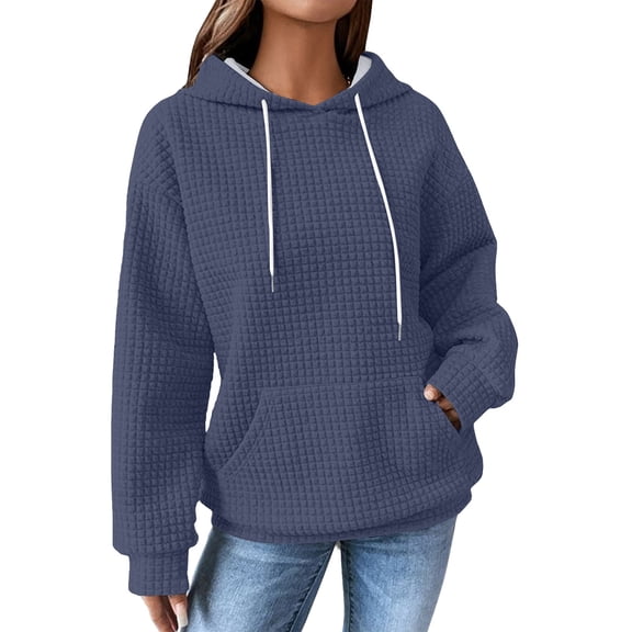 NMMUED Fall Outfits for Women, Plain Hoodies, Waffle Knit Tops for Women, Sweatshirt for Women, Womens Fall Tops, Navy XXL